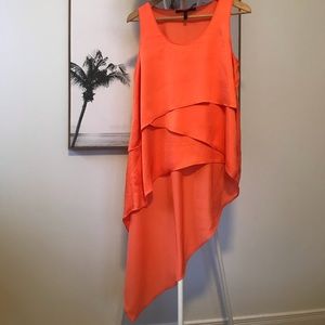 BCBGMAXAZRIA tangerine tiered asymmetrical tank
